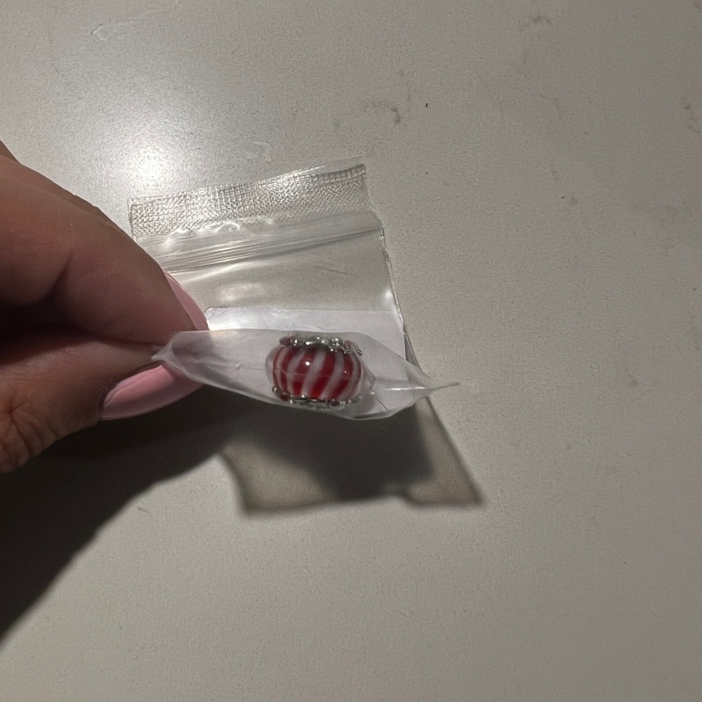 Pandora Red and White Striped Murano Glass Charm